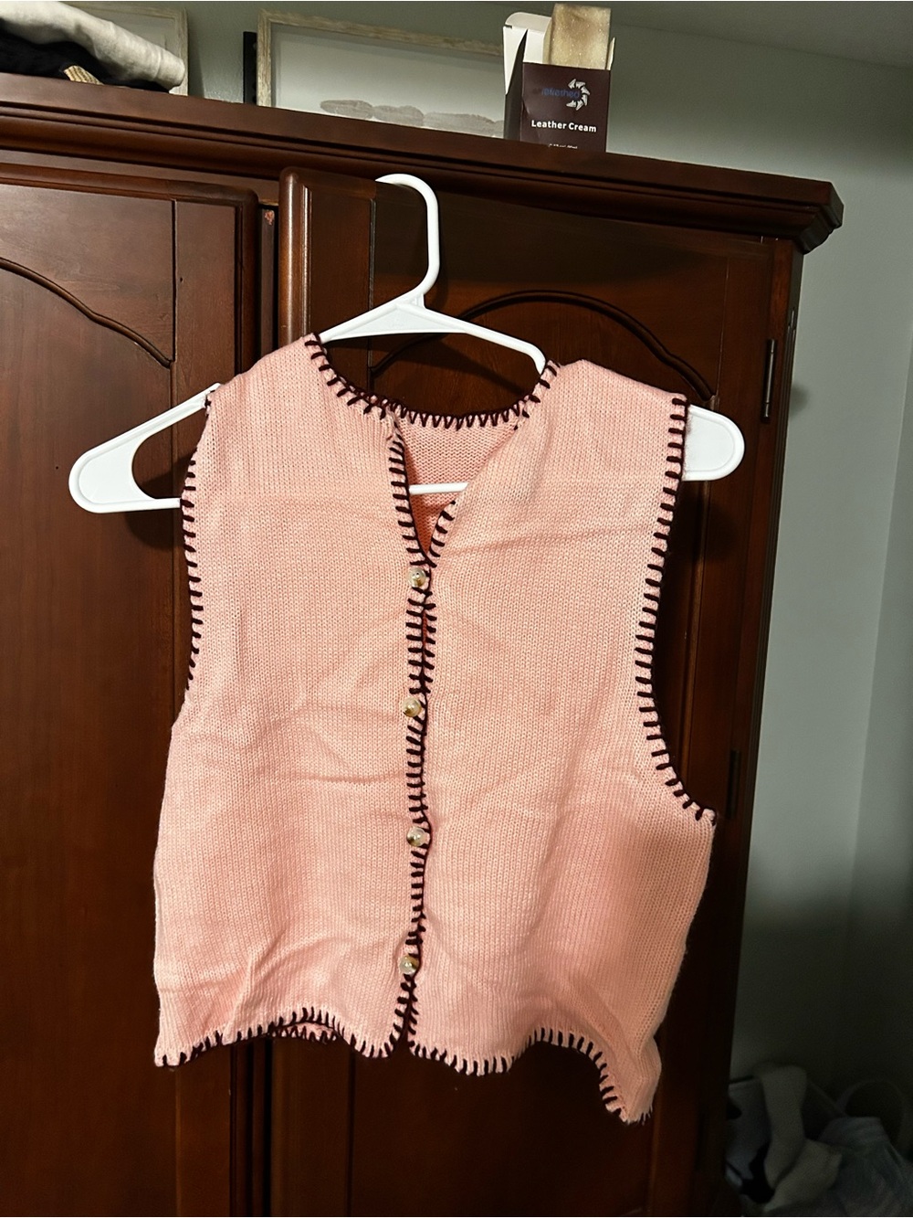 SHEIN Pink Knit Button Tank with Dark Contrast Trim